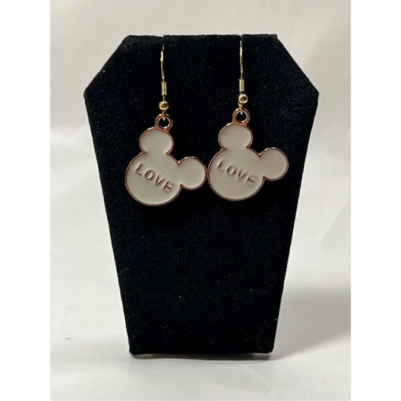 Mickey Mouse Head Gold in Color Fish Hook Stud Earring - Picture 1 of 3